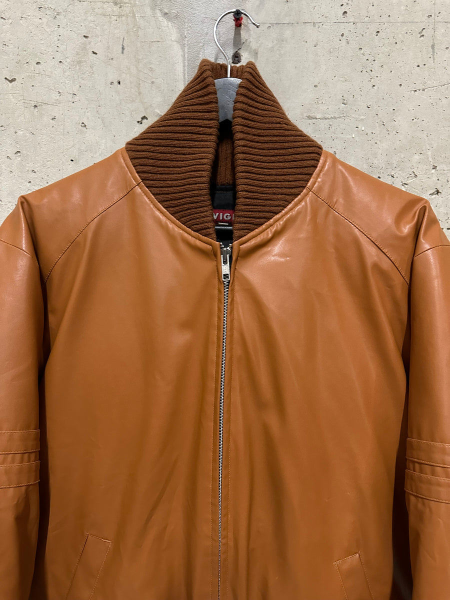 Chevignon 1990s Tanned Leather Puffer Jacket (M-L)