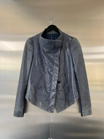 2000s Asymmetric Washed Leather Jacket (XS-S)